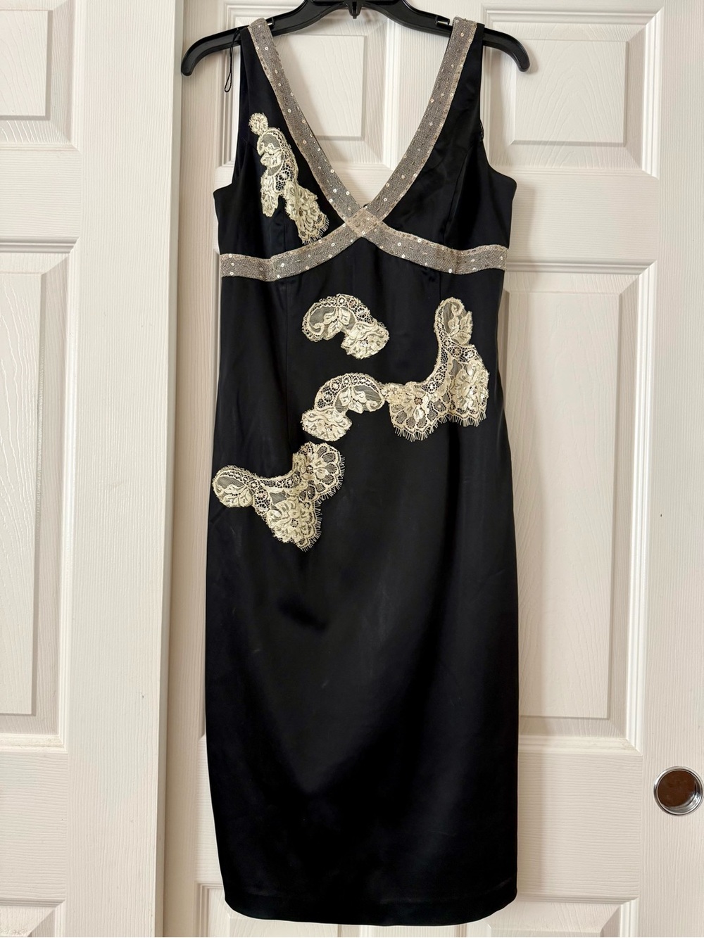 Papell Boutique Black Midi Dress with Cream Lace Accents